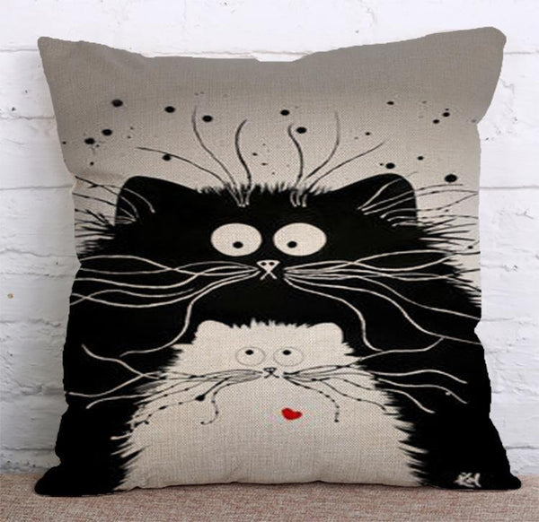 Cushion Cover SET Cotton Linen Throw Pillow, lovely cat design - LiYiFabrics