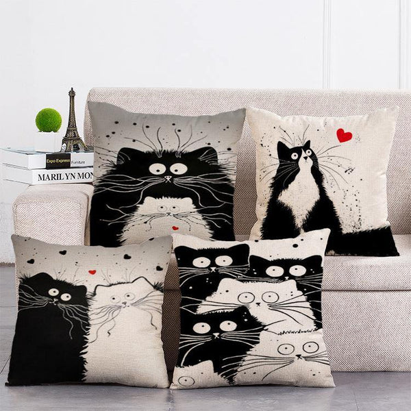 Cushion Cover SET Cotton Linen Throw Pillow, lovely cat design - LiYiFabrics