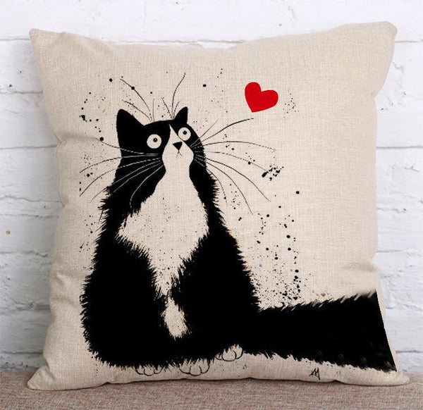 Cushion Cover SET Cotton Linen Throw Pillow, lovely cat design - LiYiFabrics