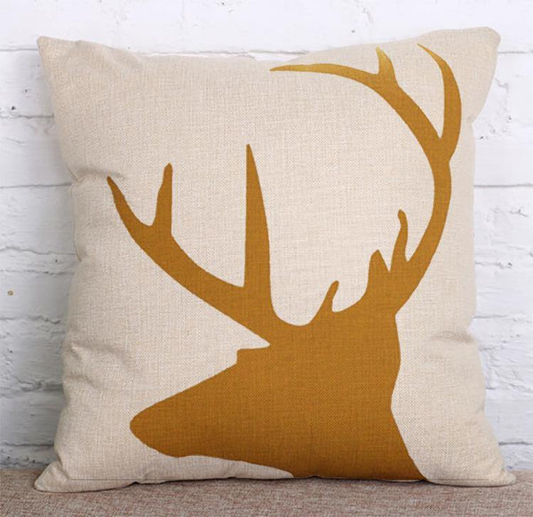 Cushion Cover SET Cotton Linen Throw Pillow, Painted Deers - LiYiFabrics