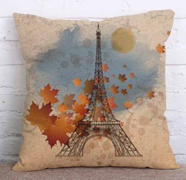 Cushion Cover SET Cotton Linen Throw Pillow,Eiffel Tower - LiYiFabrics