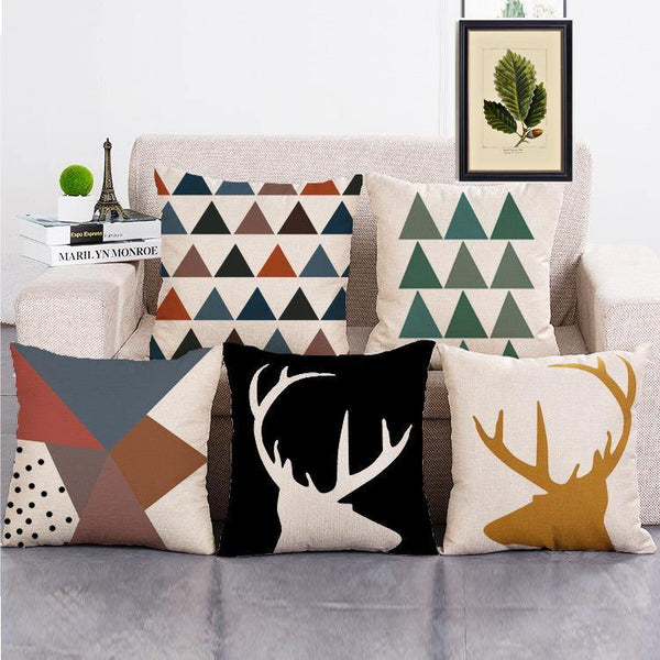 Cushion Cover SET Cotton Linen Throw Pillow, Painted Deers - LiYiFabrics