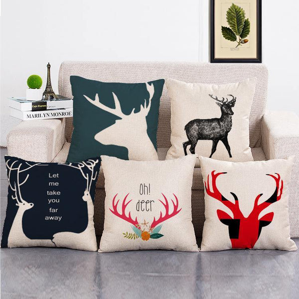 Cushion Cover SET Cotton Linen Throw Pillow, Deers - LiYiFabrics