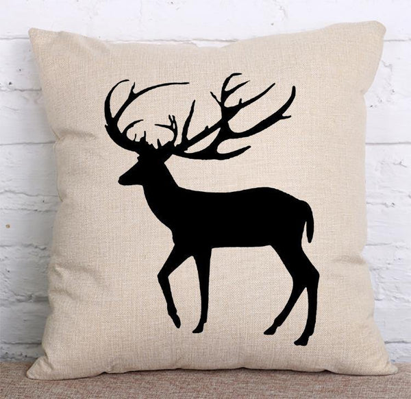 Cushion Cover SET Cotton Linen Throw Pillow, Painted Deers - LiYiFabrics