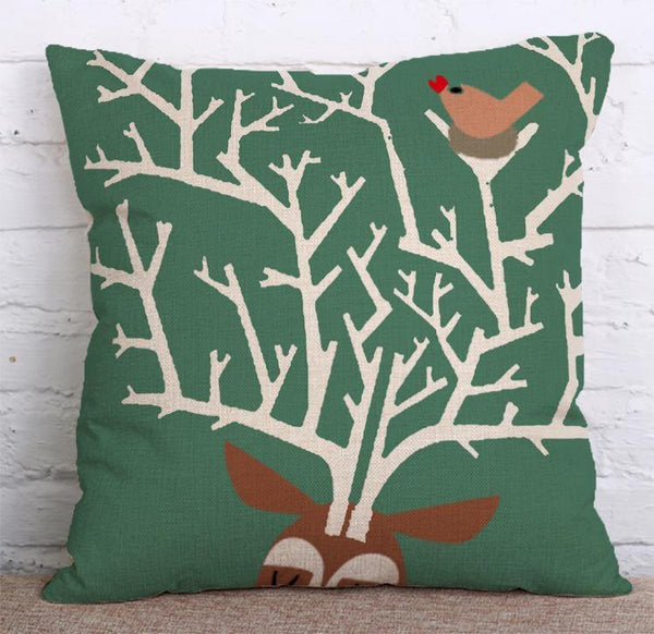 Cushion Cover SET Cotton Linen Throw Pillow, Painted Deers - LiYiFabrics