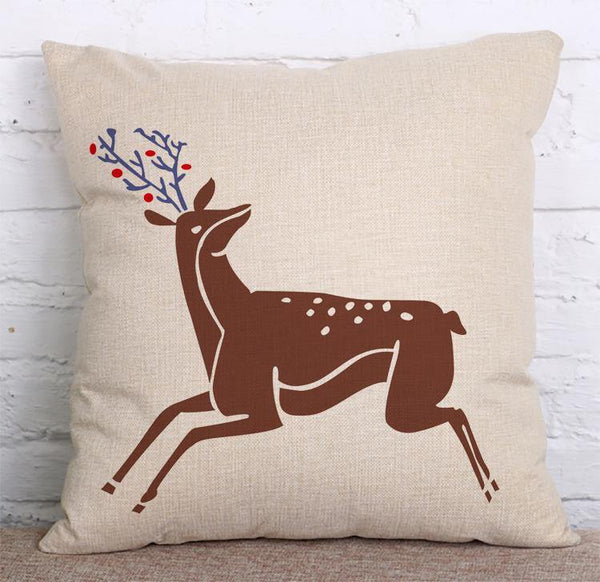 Cushion Cover SET Cotton Linen Throw Pillow, Painted Deers - LiYiFabrics