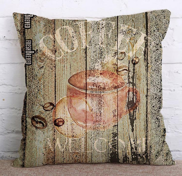 Cushion Cover SET Cotton Linen Throw Pillow, Coffee Cups - LiYiFabrics