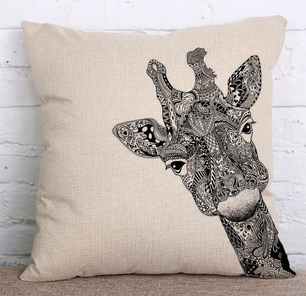 Cushion Cover SET Cotton Linen Throw Pillow, Painted Owls - LiYiFabrics