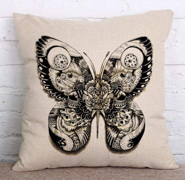 Cushion Cover SET Cotton Linen Throw Pillow, Painted Owls - LiYiFabrics