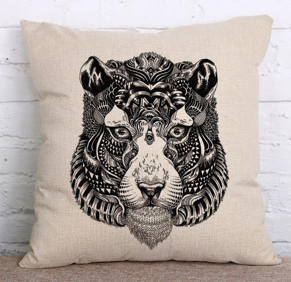 Cushion Cover SET Cotton Linen Throw Pillow, Painted Owls - LiYiFabrics