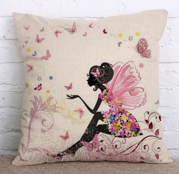 Cushion Cover SET Cotton Linen Throw Pillow,Flower Faery - LiYiFabrics