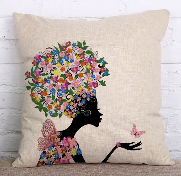 Cushion Cover SET Cotton Linen Throw Pillow,Flower Faery - LiYiFabrics