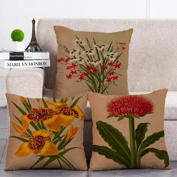 Cushion Cover SET Cotton Linen Throw Pillow,Flowers style - LiYiFabrics