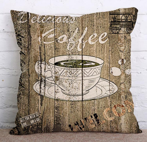 Cushion Cover SET Cotton Linen Throw Pillow, Coffee Cups - LiYiFabrics