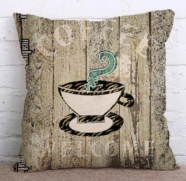 Cushion Cover SET Cotton Linen Throw Pillow, Coffee Cups - LiYiFabrics