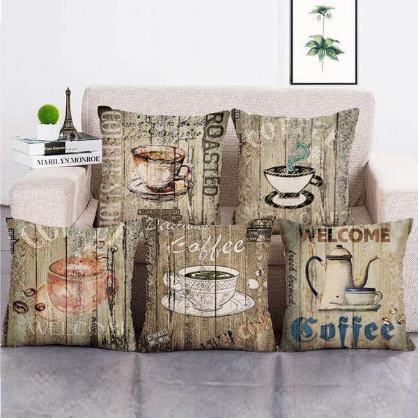 Cushion Cover SET Cotton Linen Throw Pillow, Coffee Cups - LiYiFabrics