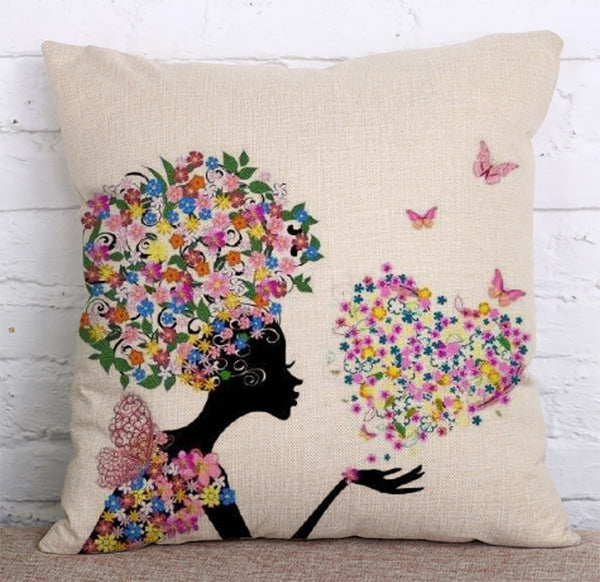 Cushion Cover SET Cotton Linen Throw Pillow,Flower Faery - LiYiFabrics