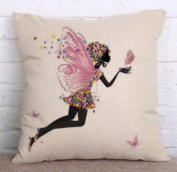 Cushion Cover SET Cotton Linen Throw Pillow,Flower Faery - LiYiFabrics