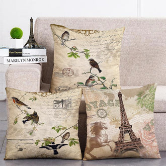 Cushion Cover SET Cotton Linen Throw Pillow, Bird design - LiYiFabrics