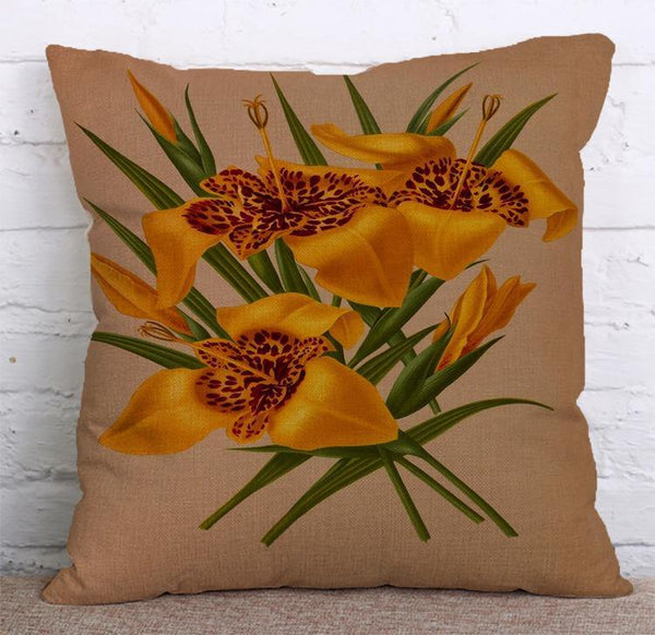 Cushion Cover SET Cotton Linen Throw Pillow,Flowers style - LiYiFabrics