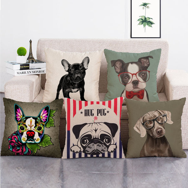 Cushion Cover SET Cotton Linen Throw Pillow,Doggy - LiYiFabrics