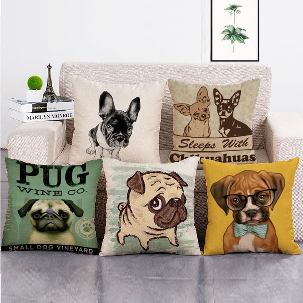 Cushion Cover SET Cotton Linen Throw Pillow,Pug - LiYiFabrics