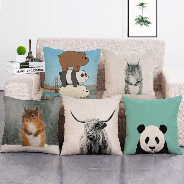 Cushion Cover SET Cotton Linen Throw Pillow, Pandas - LiYiFabrics
