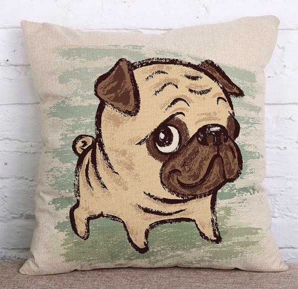 Cushion Cover SET Cotton Linen Throw Pillow,Pug - LiYiFabrics