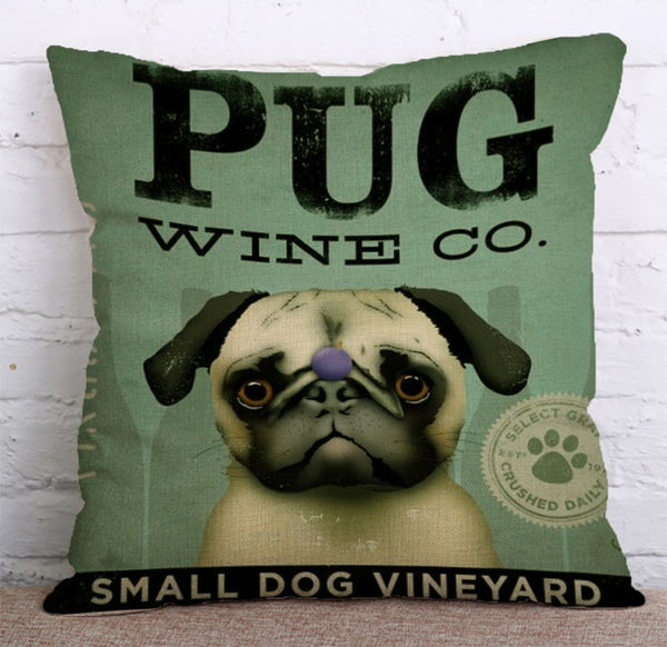 Cushion Cover SET Cotton Linen Throw Pillow,Pug - LiYiFabrics