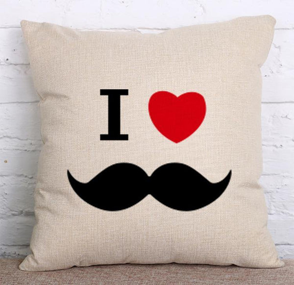 Cushion Cover SET Cotton Linen Throw Pillow, I Love Beard style - LiYiFabrics