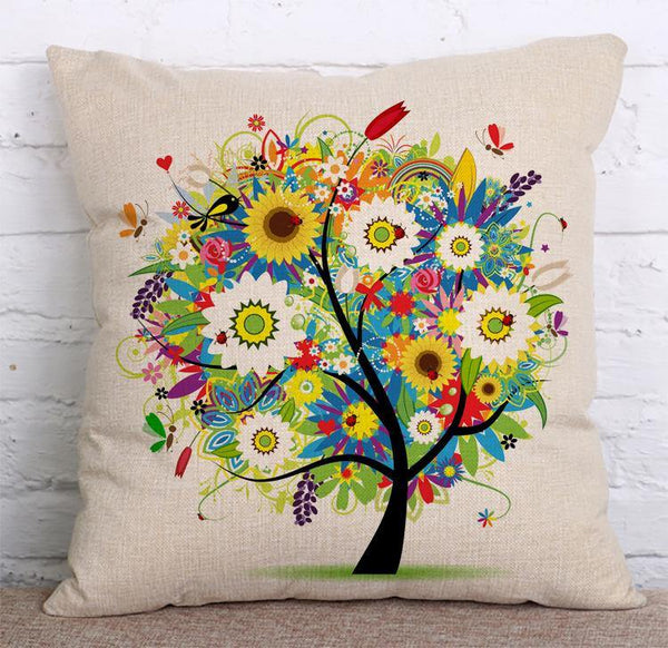 Cushion Cover SET Cotton Linen Throw Pillow, Flower Trees - LiYiFabrics