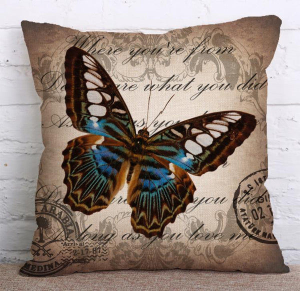 Cushion Cover SET Cotton Linen Throw Pillow, Butterfly style - LiYiFabrics