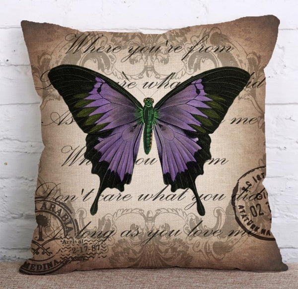 Cushion Cover SET Cotton Linen Throw Pillow, Butterfly style - LiYiFabrics