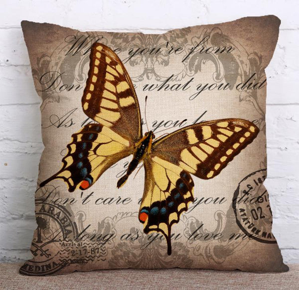 Cushion Cover SET Cotton Linen Throw Pillow, Butterfly style - LiYiFabrics