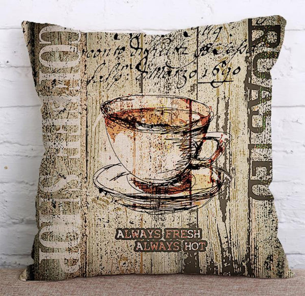 Cushion Cover SET Cotton Linen Throw Pillow, Coffee Cups - LiYiFabrics