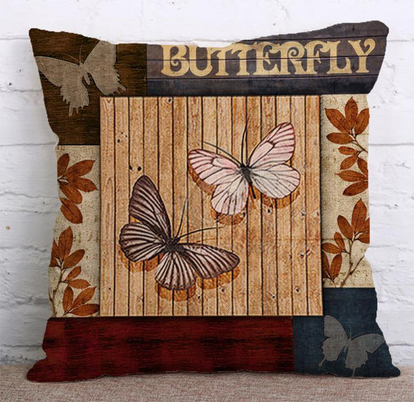 Cushion Cover SET Cotton Linen Throw Pillow, Butterfly style - LiYiFabrics