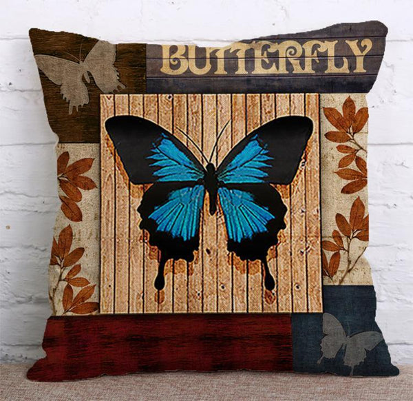 Cushion Cover SET Cotton Linen Throw Pillow, Butterfly style - LiYiFabrics