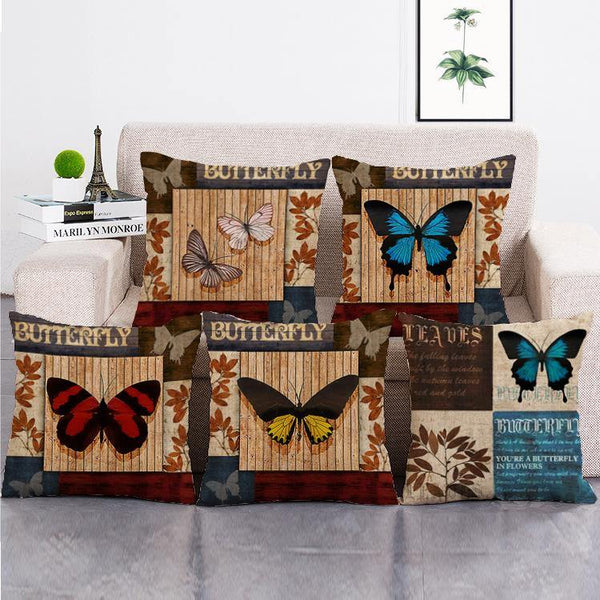 Cushion Cover SET Cotton Linen Throw Pillow, Butterfly style - LiYiFabrics