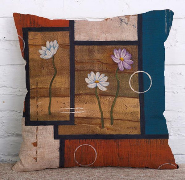 Cushion Cover SET Cotton Linen Throw Pillow,Painted Flowers design - LiYiFabrics