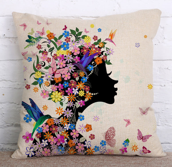 Cushion Cover SET Cotton Linen Throw Pillow,Flower Faery - LiYiFabrics