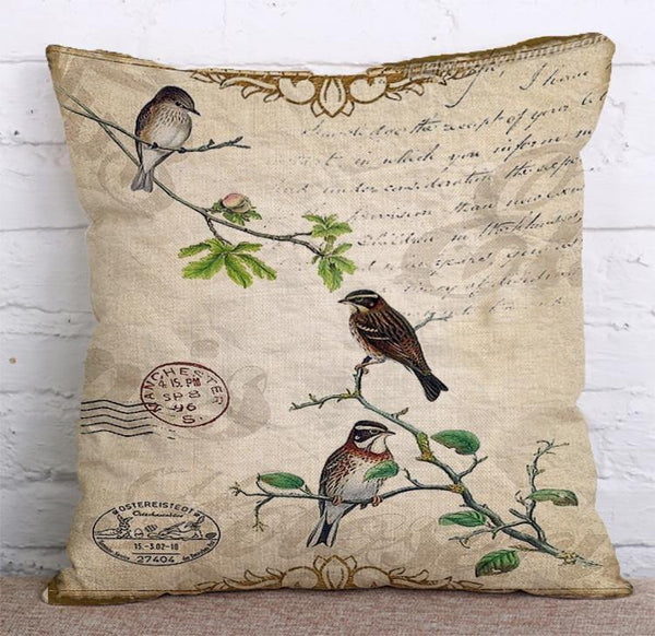 Cushion Cover SET Cotton Linen Throw Pillow, Bird design - LiYiFabrics