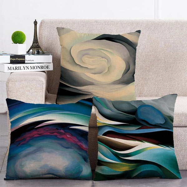 Cushion Cover SET Cotton Linen Throw Pillow, Abstract Flowers design - LiYiFabrics