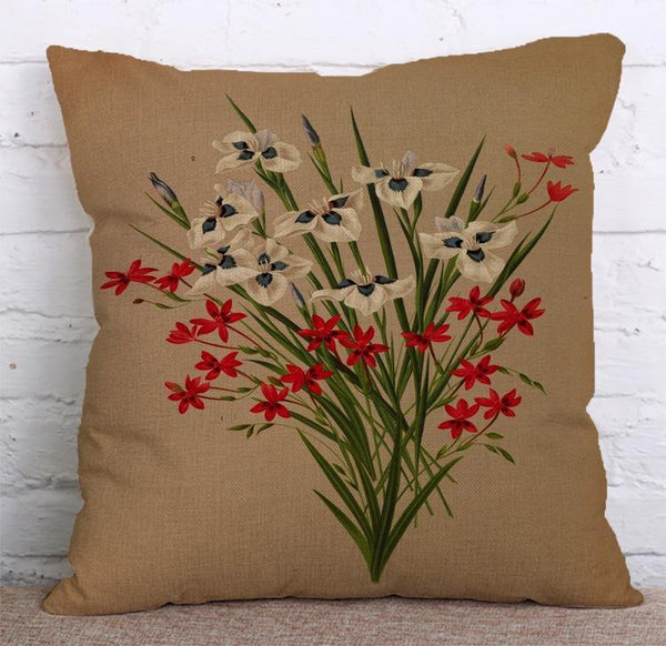 Cushion Cover SET Cotton Linen Throw Pillow,Flowers style - LiYiFabrics