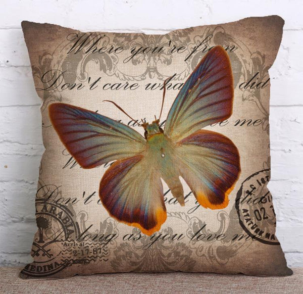 Cushion Cover SET Cotton Linen Throw Pillow, Butterfly style - LiYiFabrics