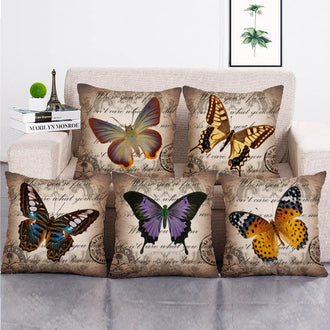 Cushion Cover SET Cotton Linen Throw Pillow, Butterfly style - LiYiFabrics