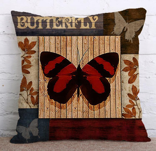 Cushion Cover SET Cotton Linen Throw Pillow, Butterfly style - LiYiFabrics