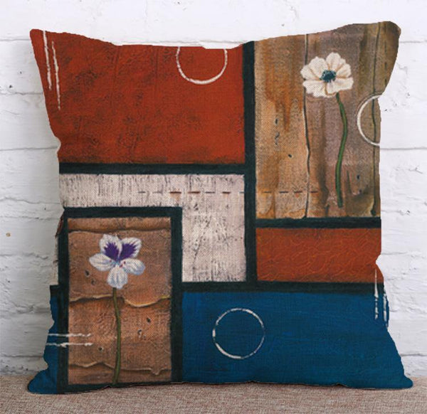 Cushion Cover SET Cotton Linen Throw Pillow,Painted Flowers design - LiYiFabrics