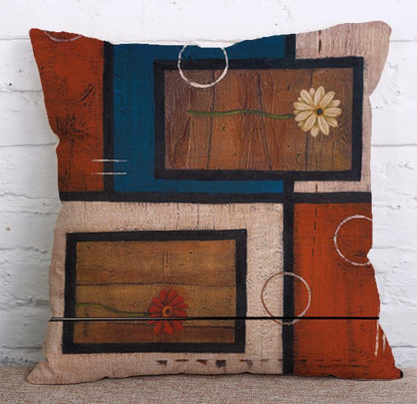 Cushion Cover SET Cotton Linen Throw Pillow,Painted Flowers design - LiYiFabrics