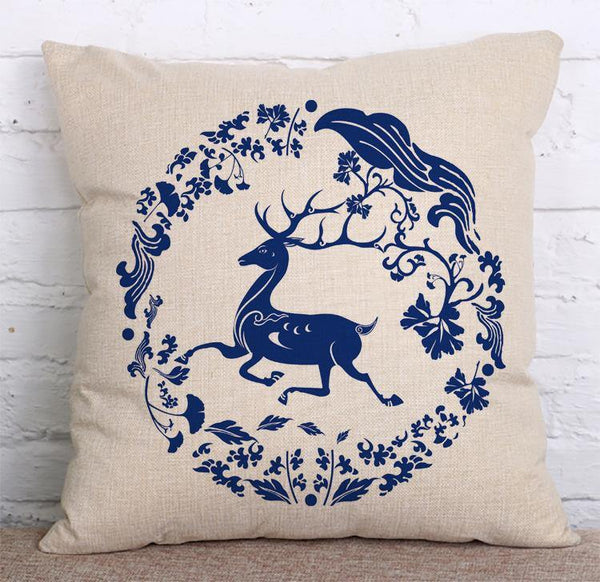 Cushion Cover SET Cotton Linen Throw Pillow,deers painted - LiYiFabrics
