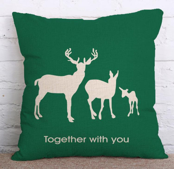 Cushion Cover SET Cotton Linen Throw Pillow,deers painted - LiYiFabrics